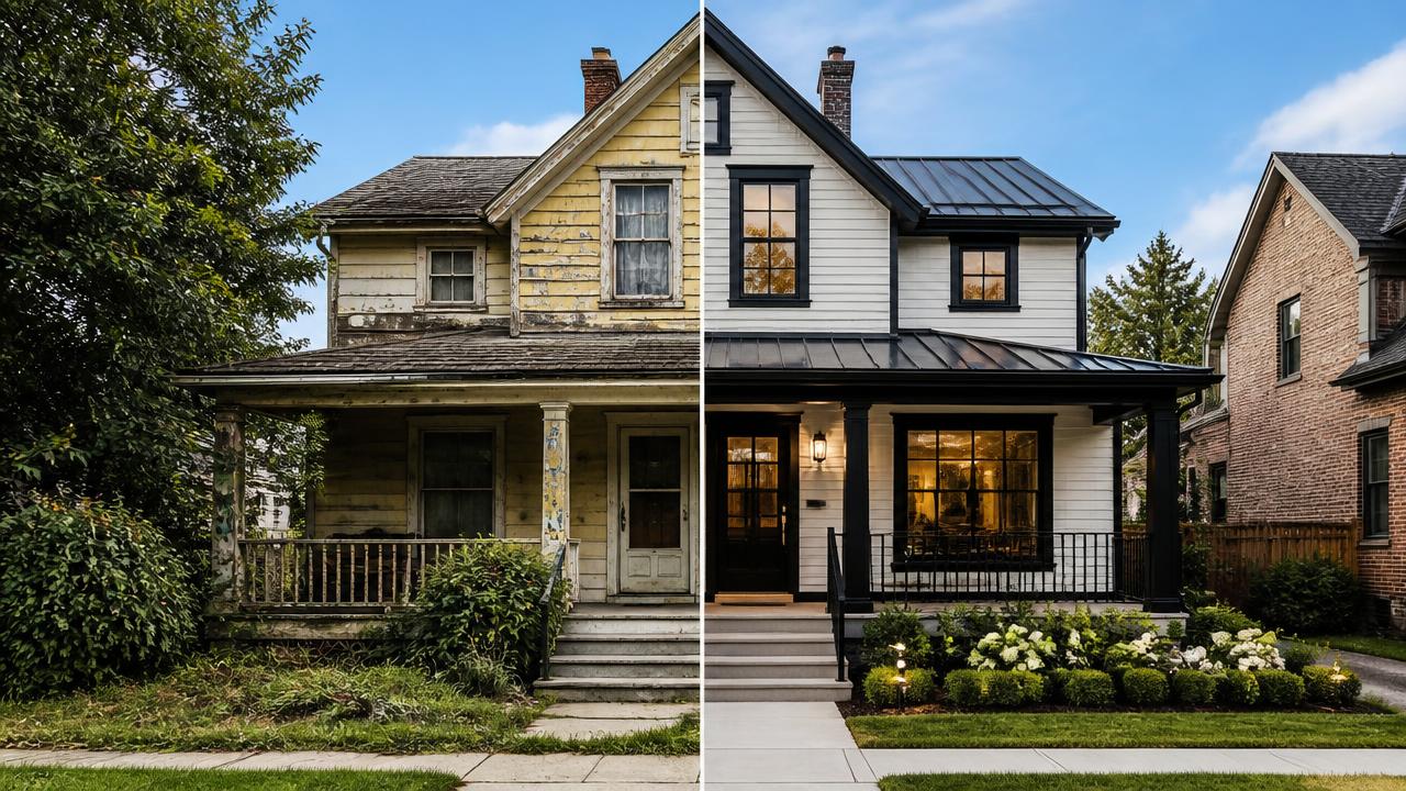 Before and after renovation of a fix-and-flip investment property